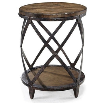Catania Modern / Contemporary Round Accent Table in Distressed Pine
