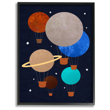 Hot Air Balloon Planets, 11"x14", Framed Giclee Texturized Art