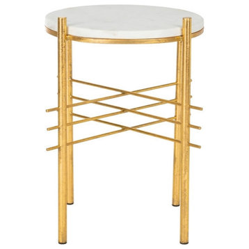 Genie Round Accent Table, White Marble/Gold