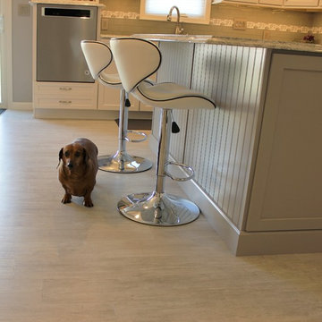 Alpha, IL White and Gray Kitchen with Hidden Laundry and Raised Dishwasher
