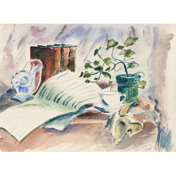 Eve Nethercott, Still Life With Books, P6.26, Watercolor Painting