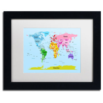 'World Map for Kids' Matted Framed Canvas Art by Michael Tompsett