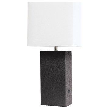 Lalia Home 21in Leather Base Table Lamp with USB Charging Port Espresso Brown