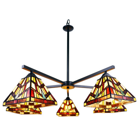 Vincent Mission Tiffany-Style 5 Light Chandelier 30" Wide