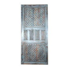 Vintage Gray Barn Door, Reclaimed Wood Sliding Door Panel, Hand Carved Interior