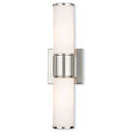 Livex Lighting - Weston 2-Light ADA Wall Sconce/ Bath Vanity, Polished Nickel - This stunning design features a polished nickel finish studded with hand blown satin opal white glass. This sleek design will brighten up bathroom. Pair it with the mini chandelier to give your bath that extra wow factor!