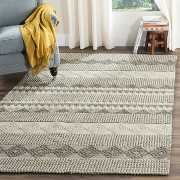 Contemporary Area Rug, Soft Wool With Geometric Pattern, Gray/Ivory, 6' X 9'