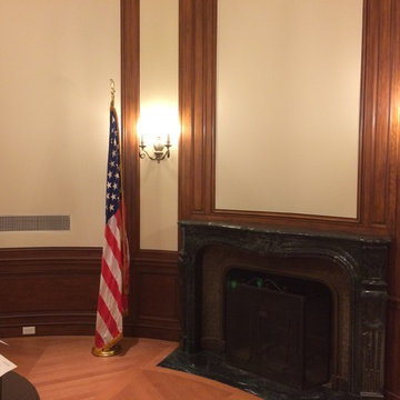 Sound-absorping stretch ceilings and walls inside governmental building