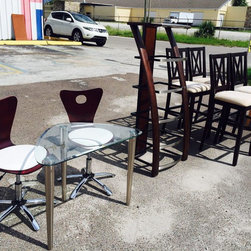 Combo Deal (1 Audio/Video Tower, 4 High Chairs, 2 Dinning Chairs, Glass Table + - Products
