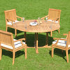 5-Piece Outdoor Patio Teak Dining Set, 60" Round Table and 4 Sack Arm Chairs