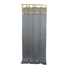 Mogul Interior - 2 Organza Sheer Curtains Black Silver Striped with Golden Border Indian Drapes, - Curtains