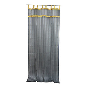 Mogul Interior - 2 Organza Sheer Curtains Black Silver Striped with Golden Border Indian Drapes, - Curtains