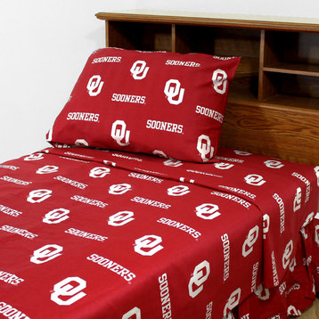 Oklahoma Sooners Printed Sheet Set, Twin, Solid, Queen