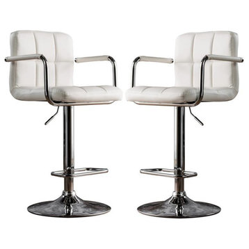Furniture of America Reiley Metal Adjustable Barstool in White (Set of 2)