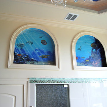 Sea Themed Murals in a Master Bathroom, hand-painted by Tom Taylor of Mural Art