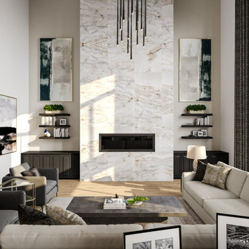 Black and White Living and Dining Room