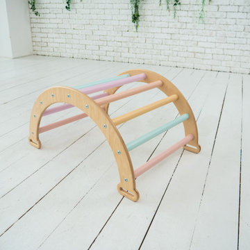 Climbing Pikler Arch in Small size Natural Wood and Pastel