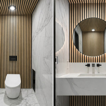 Powder Room — White Oak and Calacatta