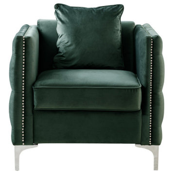 Bayberry Velvet Chair With 1 Pillow, Green