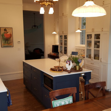 Kitchen island, new door with transom lite