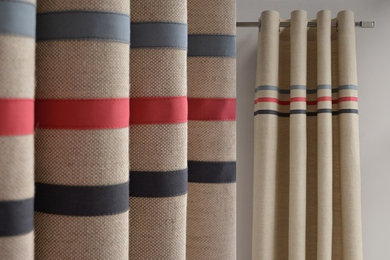 Boys' room curtains with red stripe
