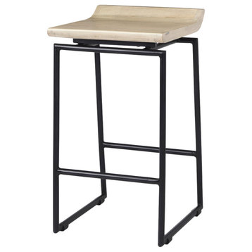 Givens Blonde Solid Wood with Black Metal Frame Counter Stool