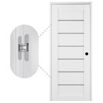 Belldinni - Alba Bianco Noble with Concealed Hinges, Tempered Frosted Glass, Solid Core, 18" X 80", Left-Hand - Bore Hole Included