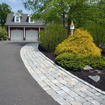 Cobblestone Walkway, Brick With Woodbury Gray Stone Caps, Custom Lamp Post