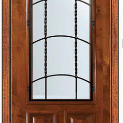 Prehung Home Single Door 96 Alder Texan 2 Panel 2/3 Lite Wrought Iron - Front Doors