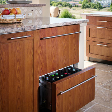 Wood-grain powder coat finish outdoor kitchen by Danver Stainless Steel Outdoor