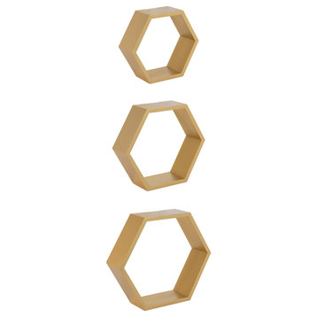 Putnam Hexagon Wood Shelf Set, Gold 3 Piece