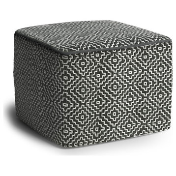 Briella Square Woven Pouf, Gray and White Recycled PET Polyester