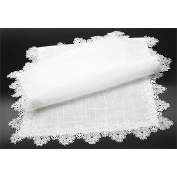 Victorian Lace Trim Table Runner, White, 16"x36"