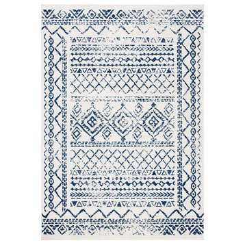 Contemporary Area Rug, Polypropylene With Moroccan Pattern, Ivory/Navy