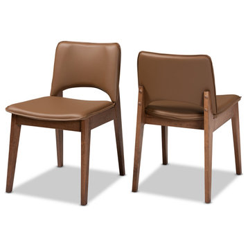 Afton Brown Faux Leather and Brown Finished Wood 2-Piece Dining Chair Set