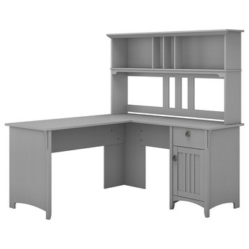 60" Bush Furniture Salinas L Shaped Desk With Hutch, Cape Cod Grey