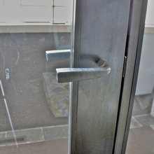 blackened steel door