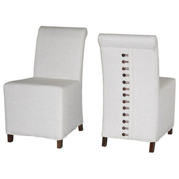 Ulisse Dining Chair, Wood Frame Upholstered, Linen Fabric, White