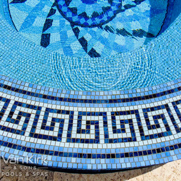 Custom Tile Spa For Roman Geometric Pool With Infinity Edge and Custom Tile in M
