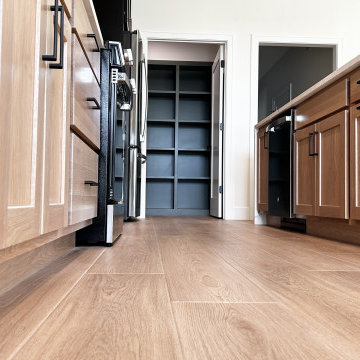 White Oak and Black Split Foyer Modern Kitchen