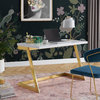 Alie Writing Desk, High Gloss Lacquer Finish Top, White/Gold