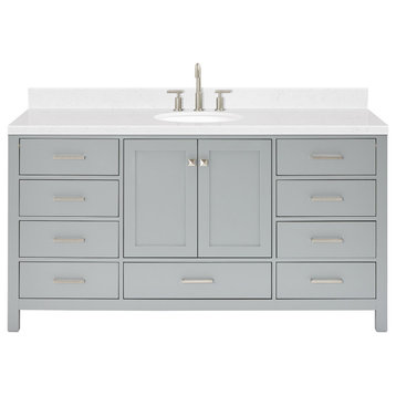 Ariel Cambridge 66" Single Oval Sink Vanity, Carrara Quartz, Gray