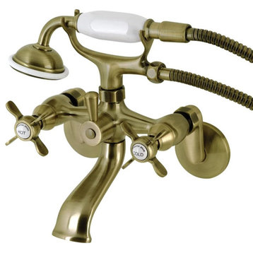 Contemporary Clawfoot Tub Faucet With Hand Shower & 2 Handles, Antique Brass