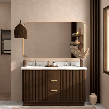 Kathryn Bathroom Vanity, Dark Oak, 60", Double Sink, Freestanding