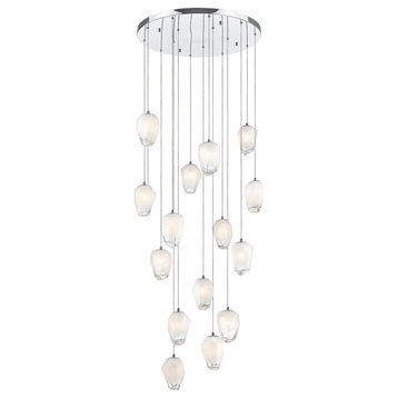 D24'' Round Chrome Flushed Chandelier With Hanging White Glass Pendants