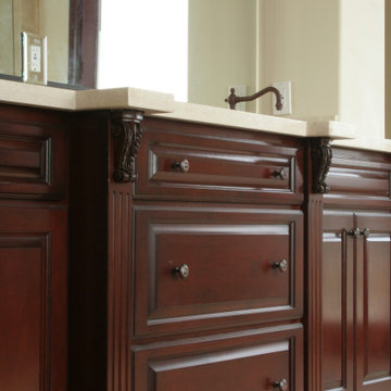 Custom Handcrafted Kitchen and Bathroom Cabinetry, Stained Mahogany Finish