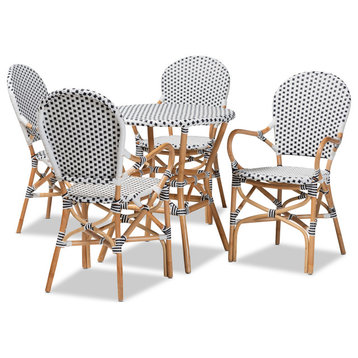 Naila Classic Black White Plastic and Natural Brown Rattan 5-Piece Dining Set