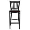 Dyersburg 29" Metal Barstool Black Vertical Back, Mahogany Wood Seat