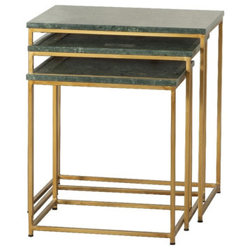 Coaster Caine 3-Piece Marble Top Nesting Table in Green/Antique Gold