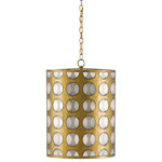 Currey & Company, Inc. - Go-Go Pendant - The Go-Go Pendant is made of wrought iron steel finished in Brass. The handcrafted form is fitted with slotted frosted glass, allowing light to shine through beautifully.